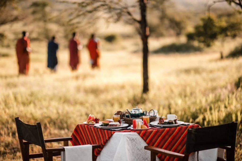 Bush breakfast set on the Serengeti plains